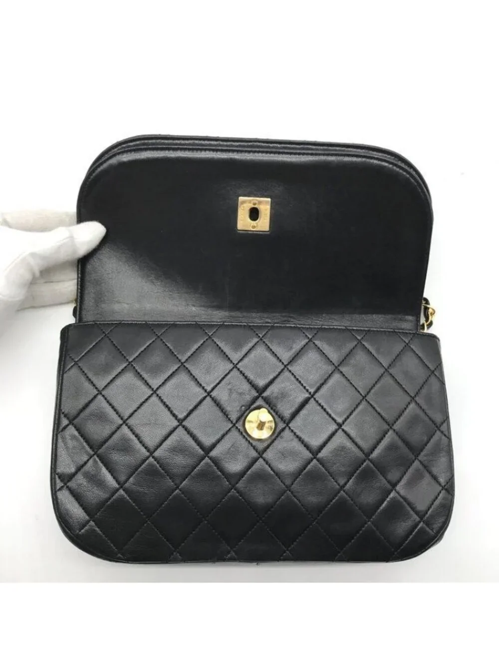Chanel CC Logo Quilted Turnlock Half Moon Chain Shoulder Bag Black